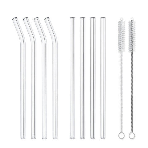 Eco Friendly Reusable Transparent Glass Straw Heat Resistant High Borosilicate Glass Straw Set