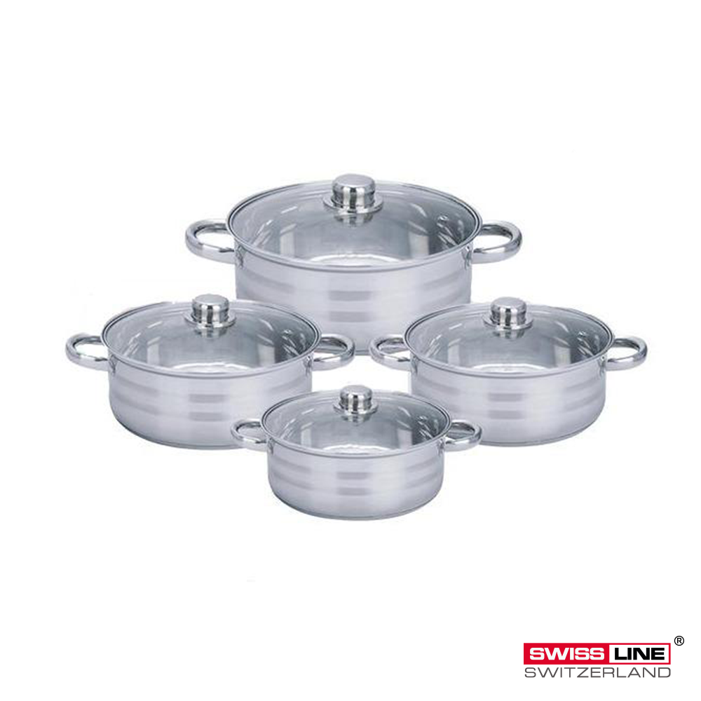 Set of 8-piece stainless steel stockpots