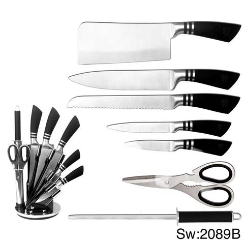 Stainless steel knife set with acrylic stand SW:2089 B BLACK