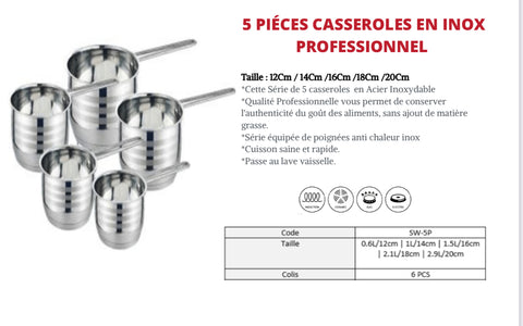 5 PIECES STAINLESS STEEL PROFESSIONAL PANS