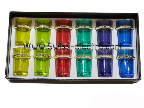 Ensemble de 12 pcs verres à thé marocain mix couleur bordure doré