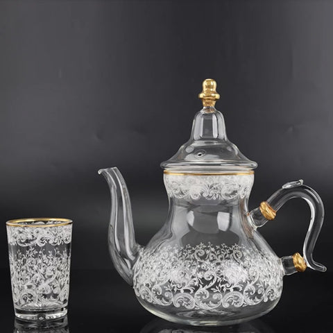 Gray glass teapot / gray tea glasses / tray