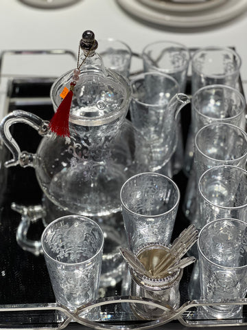 Gray glass teapot / gray tea glasses / tray
